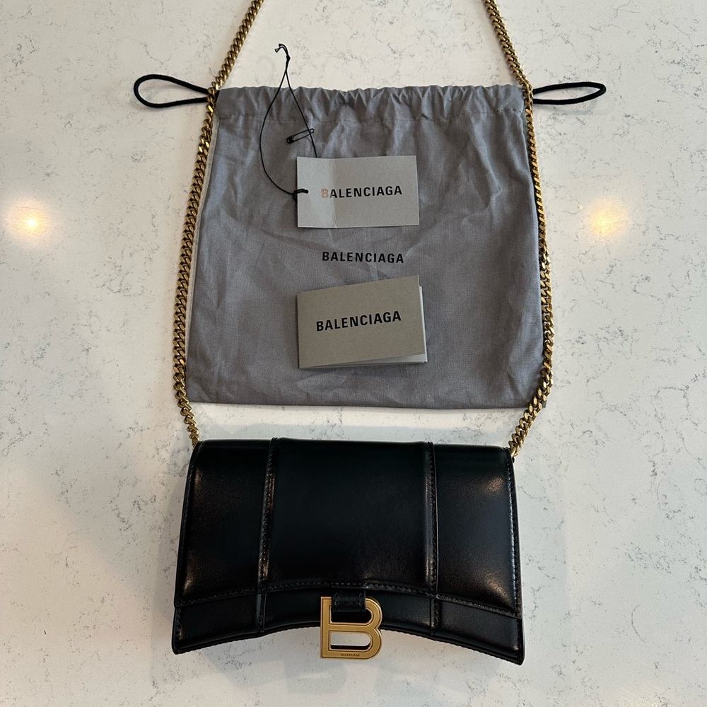 Balenciaga Hourglass Leather Wallet on a Chain